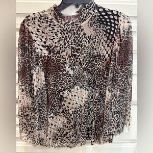 Chico's Ruffle Neck Sheer Sleeve Blouse